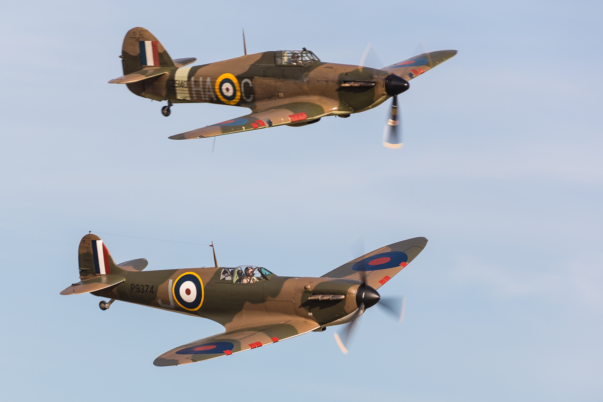 Supermarine Spitfire MK1 P9374 and Hurricane Mk XIIa G-HURI Z5140